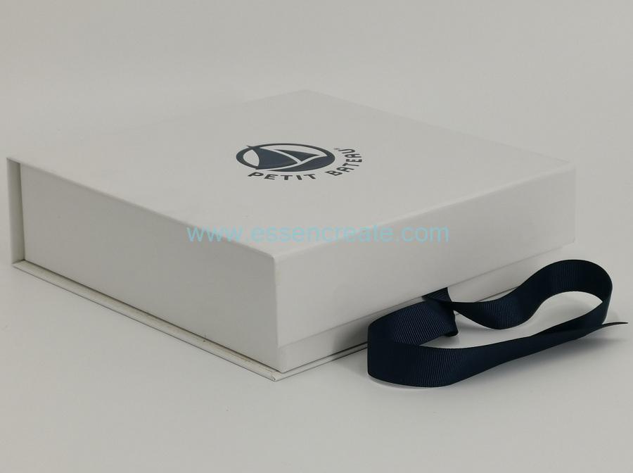 Foldable White Book Shape Gift Box with Ribbon