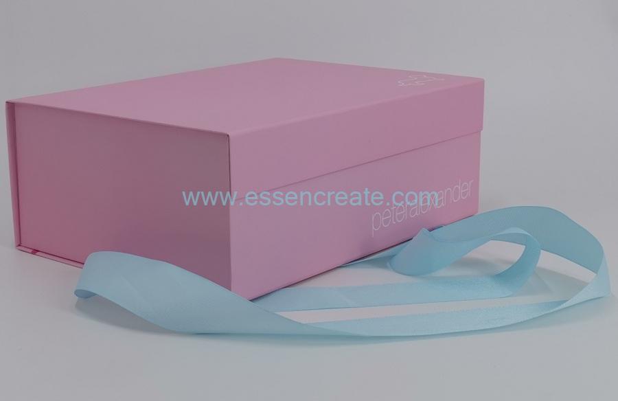 Folding Pink Cardboard Gift Packaging Box with Ribbon