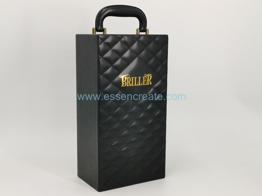 Thread Decorative Black Leather Single Wine Bottles Box 