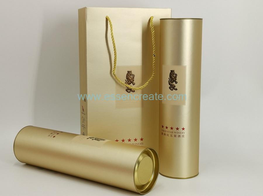 Wine Packaging Tube with Yellow Metal Tin End