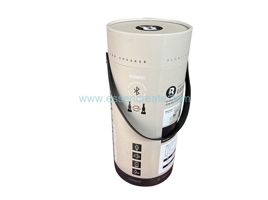 Round LED Box Speaker Packaging Paper Tube with Leather Handle