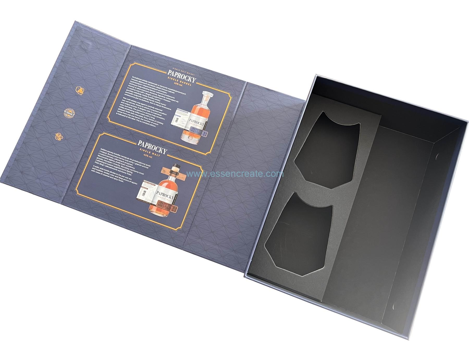 Clamshell Single Whisky and Two Glasses Packaging Book Shape Box