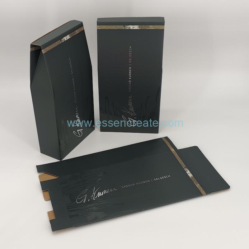 Portable 500ml Wine Whisky Packaging Foldable E-flute Corrugated Cardboard Gift Box