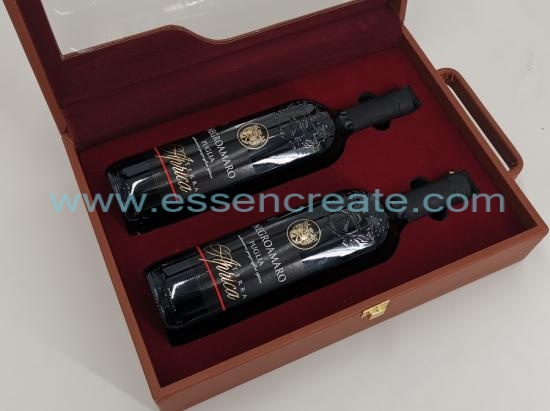 Two Wines Bottle Packing Leather Holder Box