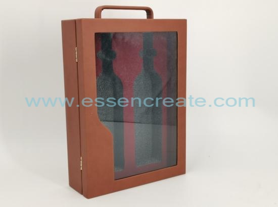 Two Wines Bottle Packing Leather Holder Box