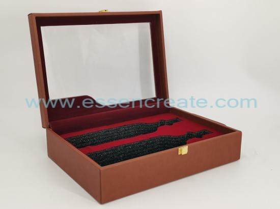 Two Wines Bottle Packing Leather Holder Box