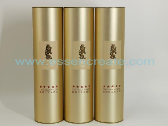 Wine Packaging Tube with Yellow Metal Tin End