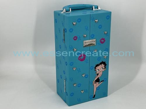 Blue Double Open Leather Box with Handle