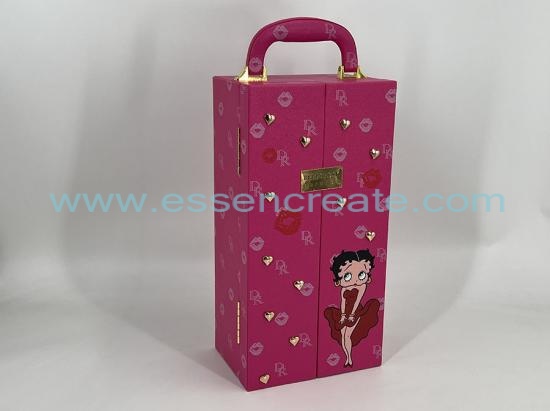 Pink Double Open Leather Box with Handle
