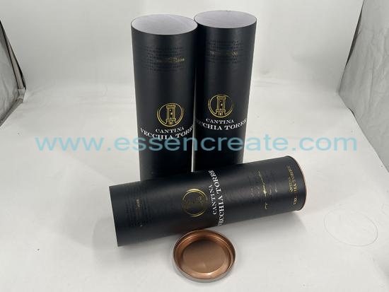Metal lid caps ends black cardboard paper tube packaging box