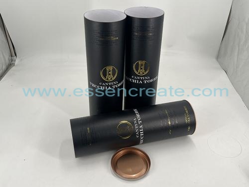 Metal lid caps ends black cardboard paper tube packaging box