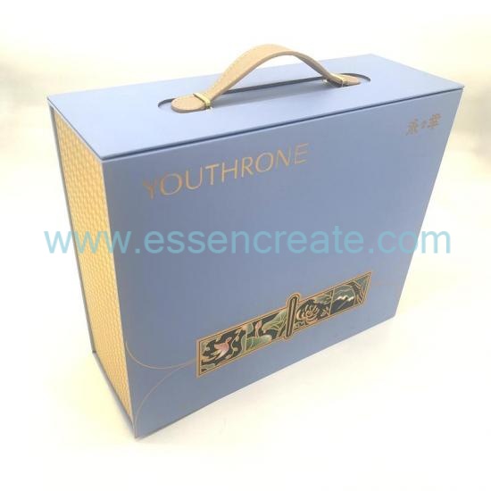 Large Luxury Black Folding Cardboard Gift Box with Handle & Magnetic Lid