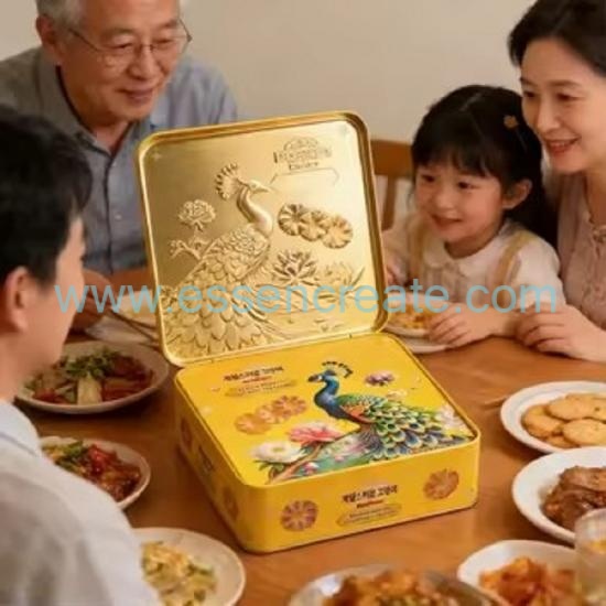 Custom Square Embossed Peacock Tin Box,Food Grade Metal Cookie Tin For Biscuit Mooncake Gift Packaging