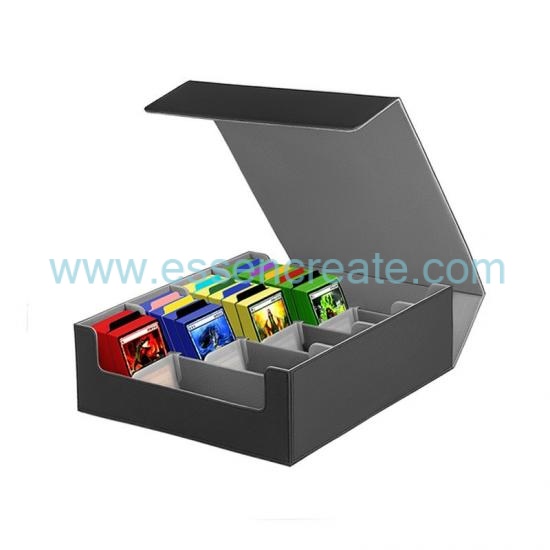 OEM Custom Printed PU Leather Card Case With 4 Slots,Magnetic Closure Deck Box For MTG TCG Sports Trading Cards