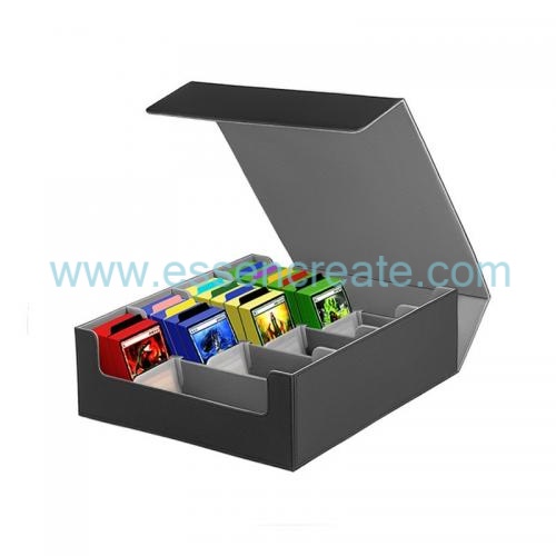 OEM Custom Printed PU Leather Card Case With 4 Slots,Magnetic Closure Deck Box For MTG TCG Sports Trading Cards