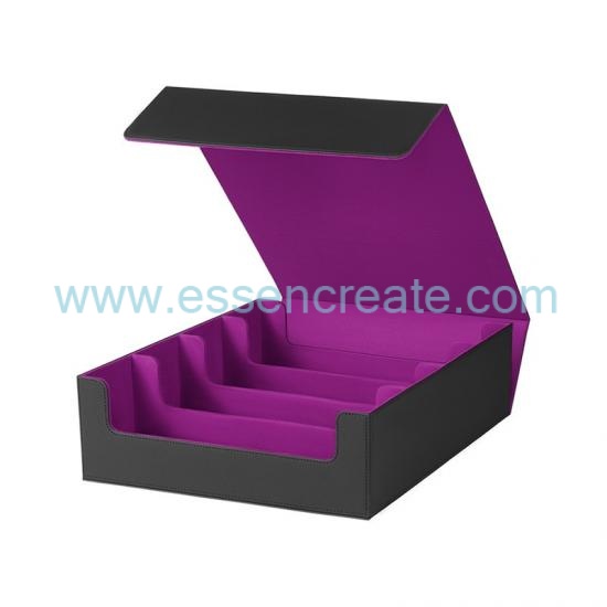 OEM Custom Printed PU Leather Card Case With 4 Slots,Magnetic Closure Deck Box For MTG TCG Sports Trading Cards