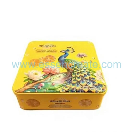 Custom Square Embossed Peacock Tin Box,Food Grade Metal Cookie Tin For Biscuit Mooncake Gift Packaging