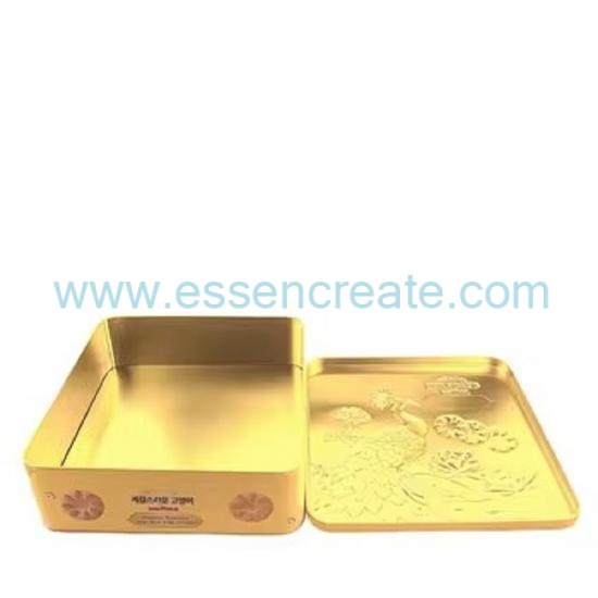 Custom Square Embossed Peacock Tin Box,Food Grade Metal Cookie Tin For Biscuit Mooncake Gift Packaging