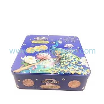 Custom Square Embossed Peacock Tin Box,Food Grade Metal Cookie Tin For Biscuit Mooncake Gift Packaging