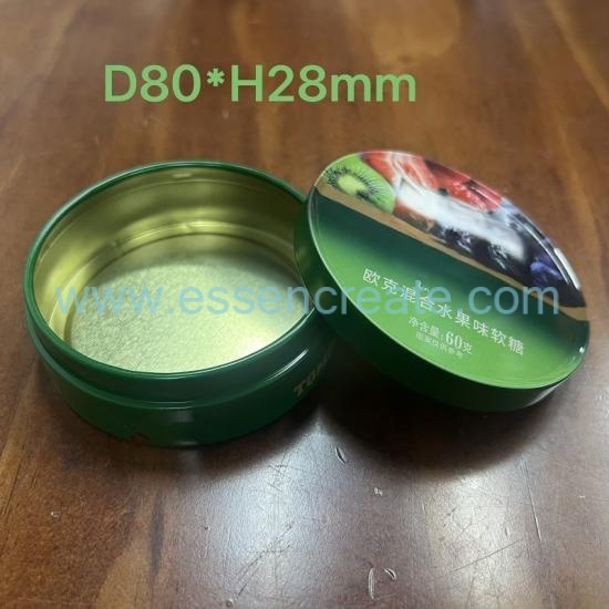 Small Round Metal Tin Canister With Separate Lid, Custom Printed Food Tin Box For Fruit Soft Candy, Chocolate Storage