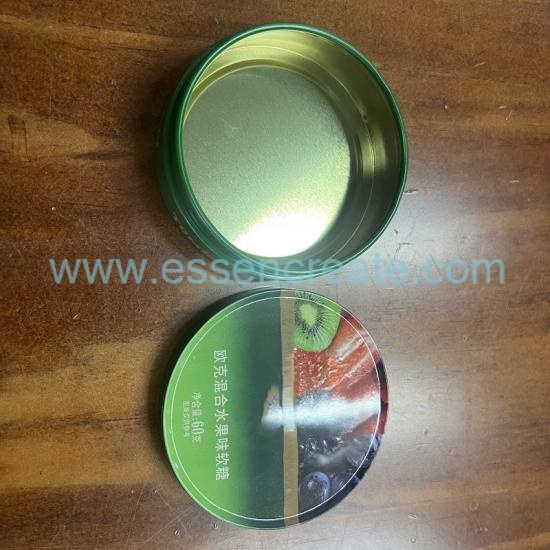 Small Round Metal Tin Canister With Separate Lid, Custom Printed Food Tin Box For Fruit Soft Candy, Chocolate Storage