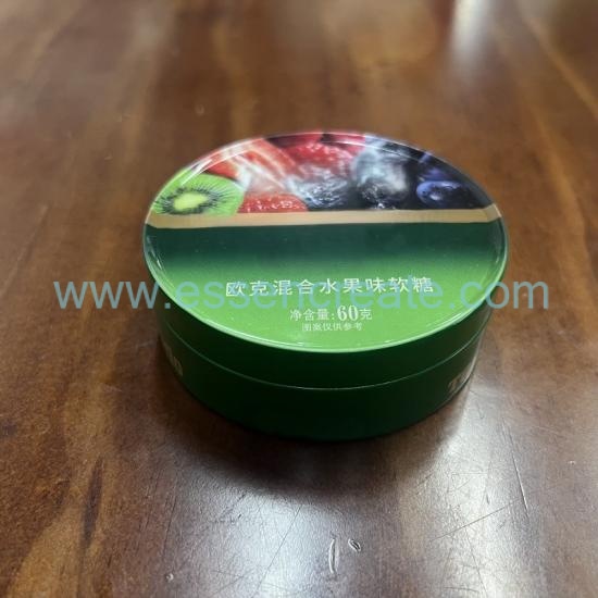 Small Round Metal Tin Canister With Separate Lid, Custom Printed Food Tin Box For Fruit Soft Candy, Chocolate Storage