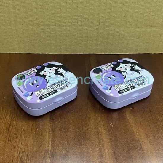 Small Portable Rounded Edge Tin Can, Food Safe Tinplate Hinged Tin For Vitamin C Mints Storage