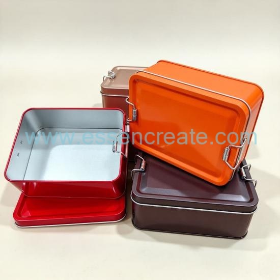 Airtight Wire Clasp Tin Box, Large Rectangle Metal Tin with Double Lock Buckle, Custom Logo Tin Case for Dry Food, Candy & Home Storage