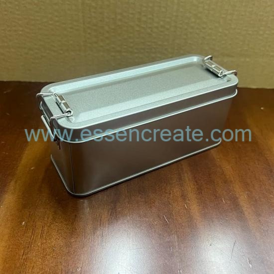 Custom Logo Clasp Lock Tin Container, Plain Silver Rectangular Tin Box For Makeup Tools & Gift Packaging