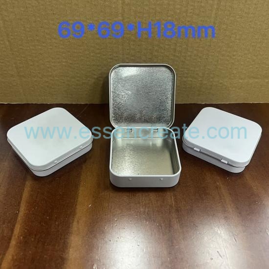 Custom Logo White Square Tin Container, Thin Hinge Lid Metal Tin Box For Makeup Tools & Gift Packing