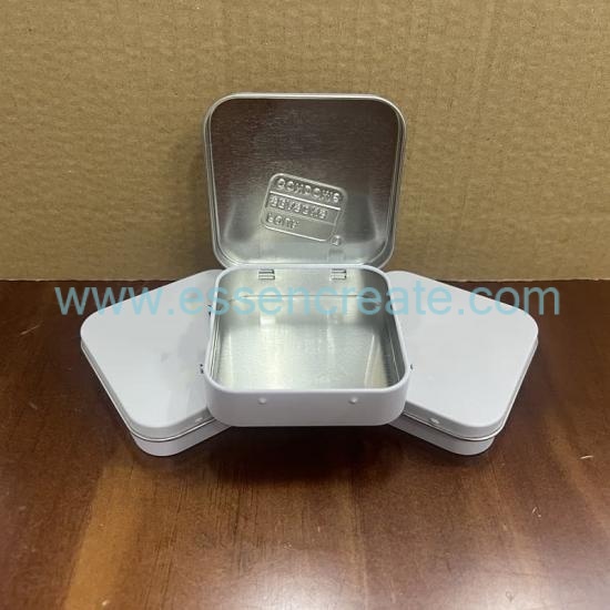 Custom Logo White Square Tin Container, Thin Hinge Lid Metal Tin Box For Makeup Tools & Gift Packing