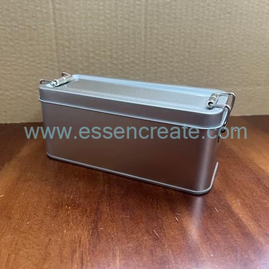 Custom Logo Clasp Lock Tin Container, Plain Silver Rectangular Tin Box For Makeup Tools & Gift Packaging