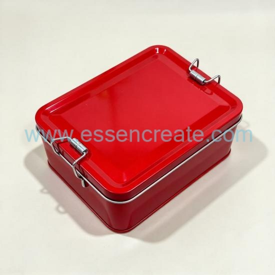 Airtight Wire Clasp Tin Box, Large Rectangle Metal Tin with Double Lock Buckle, Custom Logo Tin Case for Dry Food, Candy & Home Storage