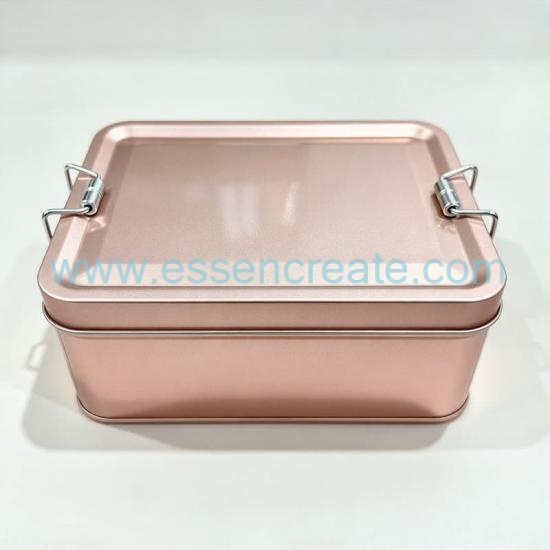 Airtight Wire Clasp Tin Box, Large Rectangle Metal Tin with Double Lock Buckle, Custom Logo Tin Case for Dry Food, Candy & Home Storage