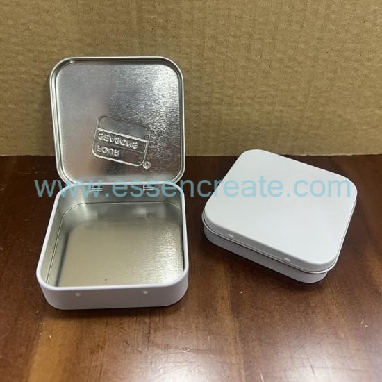 Custom Logo White Square Tin Container, Thin Hinge Lid Metal Tin Box For Makeup Tools & Gift Packing