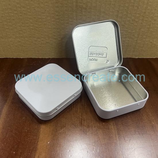 Custom Logo White Square Tin Container, Thin Hinge Lid Metal Tin Box For Makeup Tools & Gift Packing