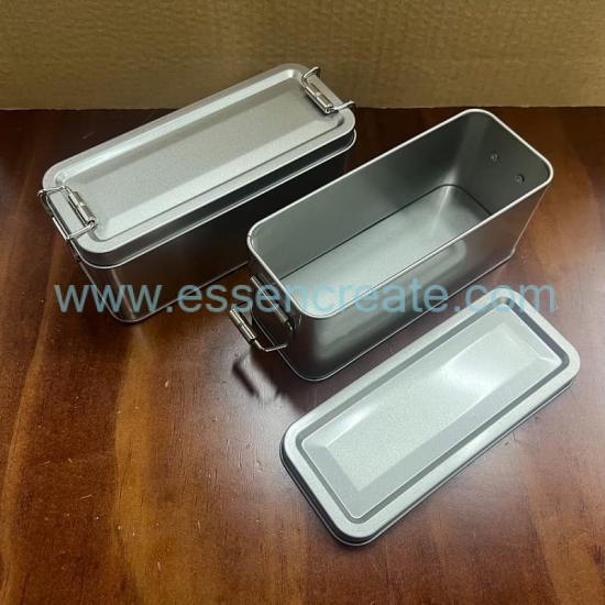 Custom Logo Clasp Lock Tin Container, Plain Silver Rectangular Tin Box For Makeup Tools & Gift Packaging