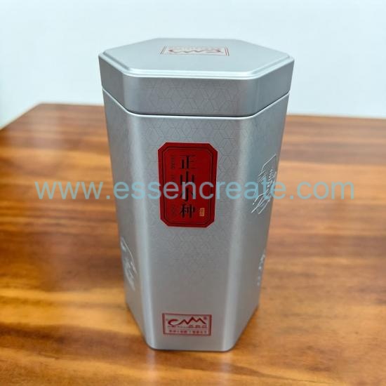 OEM Hexagonal Tin Box Food Safe, Custom Engraved Metal Tin With Slip Lid for Loose Leaf Tea, Botanical Goods & Dried Snacks
