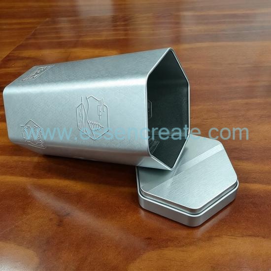 OEM Hexagonal Tin Box Food Safe, Custom Engraved Metal Tin With Slip Lid for Loose Leaf Tea, Botanical Goods & Dried Snacks