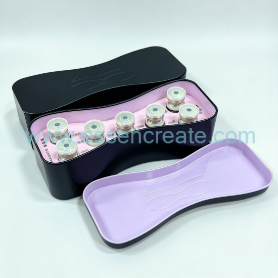 Custom Irregular Curved Waist‑Shape Tin Box, Special‑Shaped Metal Gift Tin With Flocked Insert For Vial Health Supplement & Wellness Bottle Packaging