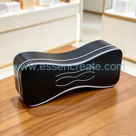 Custom Irregular Curved Waist‑Shape Tin Box, Special‑Shaped Metal Gift Tin With Flocked Insert For Vial Health Supplement & Wellness Bottle Packaging