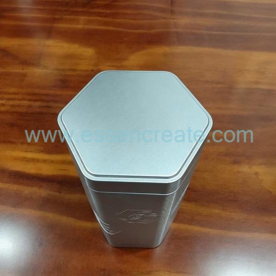 OEM Hexagonal Tin Box Food Safe, Custom Engraved Metal Tin With Slip Lid for Loose Leaf Tea, Botanical Goods & Dried Snacks