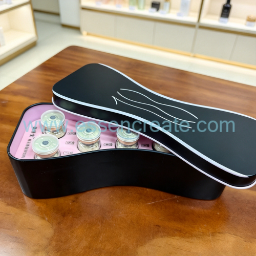 Custom Irregular Curved Waist‑Shape Tin Box, Special‑Shaped Metal Gift Tin With Flocked Insert For Vial Health Supplement & Wellness Bottle Packaging