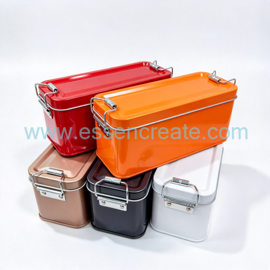 Colorful Hinge Lock Metal Tin Box, Portable Rectangular Tin Container, Custom Logo Packaging for Dry Goods, Herb, Cosmetic Sample Storage