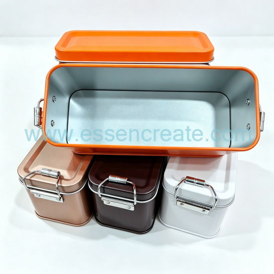 Colorful Hinge Lock Metal Tin Box, Portable Rectangular Tin Container, Custom Logo Packaging for Dry Goods, Herb, Cosmetic Sample Storage