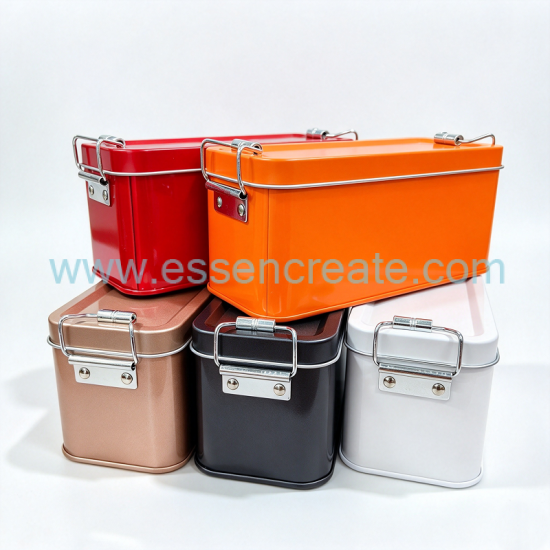 Colorful Hinge Lock Metal Tin Box, Portable Rectangular Tin Container, Custom Logo Packaging for Dry Goods, Herb, Cosmetic Sample Storage
