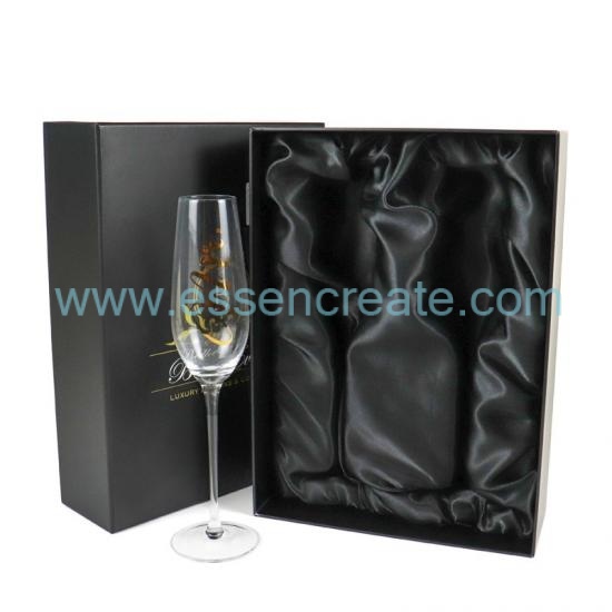 OEM ODM Rigid Paper Gift Box, Custom Logo Lid‑Base Box For Champagne Glass Wine Goblet With Satin Inside