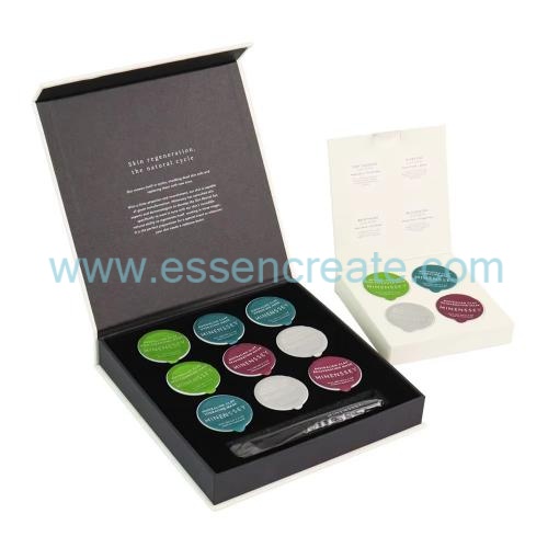 Luxury Rigid Flip Cosmetic Packaging Box, Custom Logo Capsule Facial Mask Gift Box With Pre-cut EVA Tray