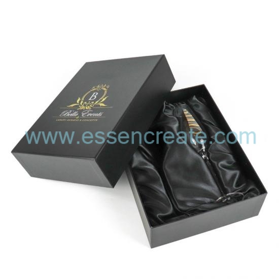 OEM ODM Rigid Paper Gift Box, Custom Logo Lid‑Base Box For Champagne Glass Wine Goblet With Satin Inside
