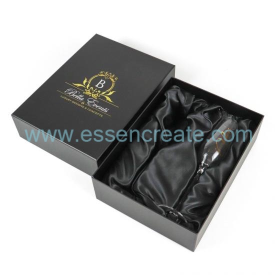 OEM ODM Rigid Paper Gift Box, Custom Logo Lid‑Base Box For Champagne Glass Wine Goblet With Satin Inside